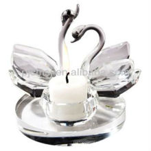 Candelero de cristal transparente con cisnes para favores de la boda